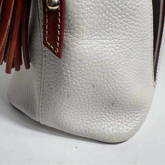 Dooney & Bourke Aubrey Cream/ Brown Pebble Leather Tassel Satchel Handbag - Picture 15 of 16